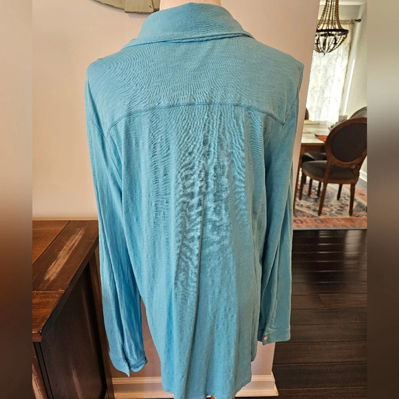 J. Jill Size Large Blue Pintucked Slub Shirt Button Front Long Sleeve Casual - Picture 6 of 10